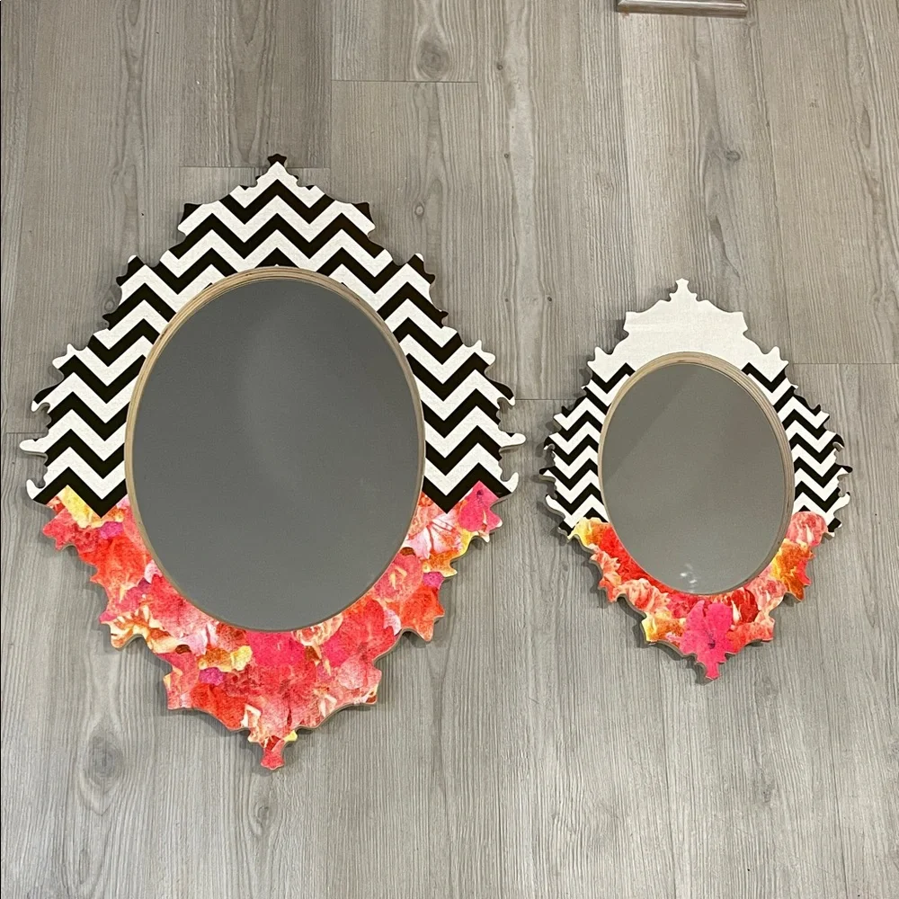 Modern Chevron and Floral Wall Mirror Set